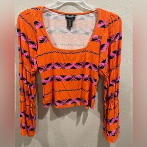 Wrangler Orange and Pink Geometric Scoop Neck Crop Top